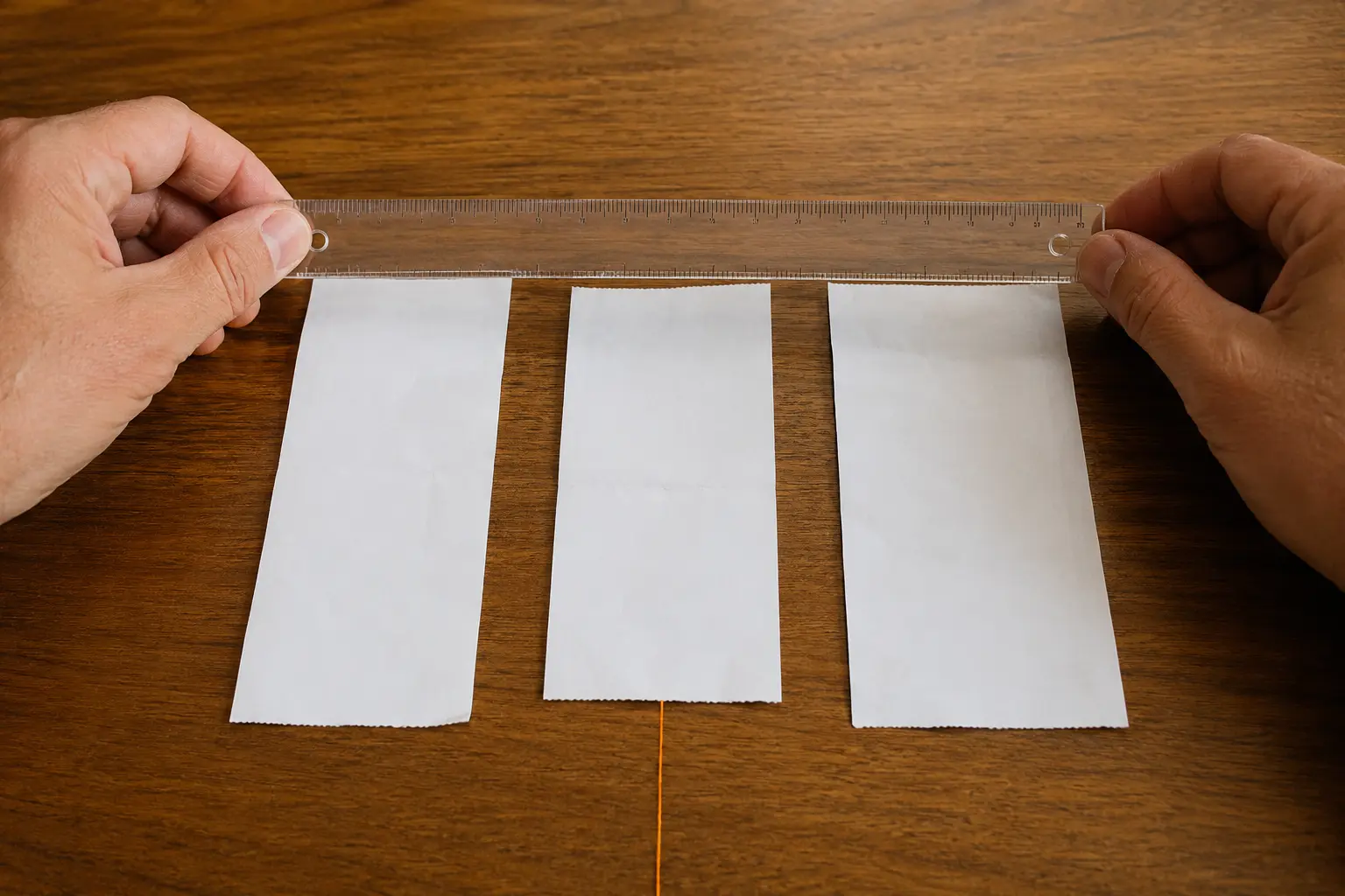Blank unbranded receipts aligned for careful review